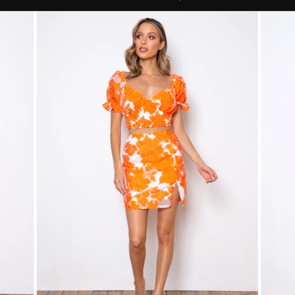 Jaus set orange and white floral worn twice size small